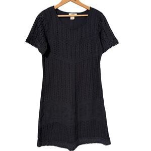 Sundance Dress Womens Size 10 Black Eyelet Shift Knee Length Short Sleeve